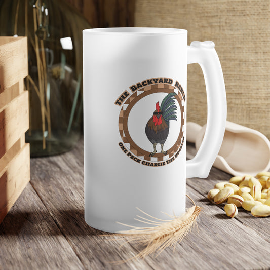 One Peck Charlie The Rooster  Frosted Glass Beer Mug